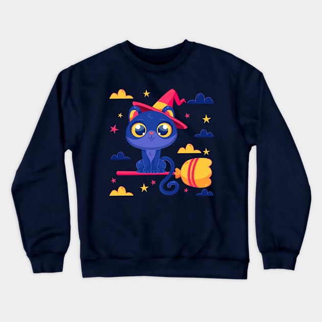 Halloween Witch Kitty Crewneck Sweatshirt by machmigo